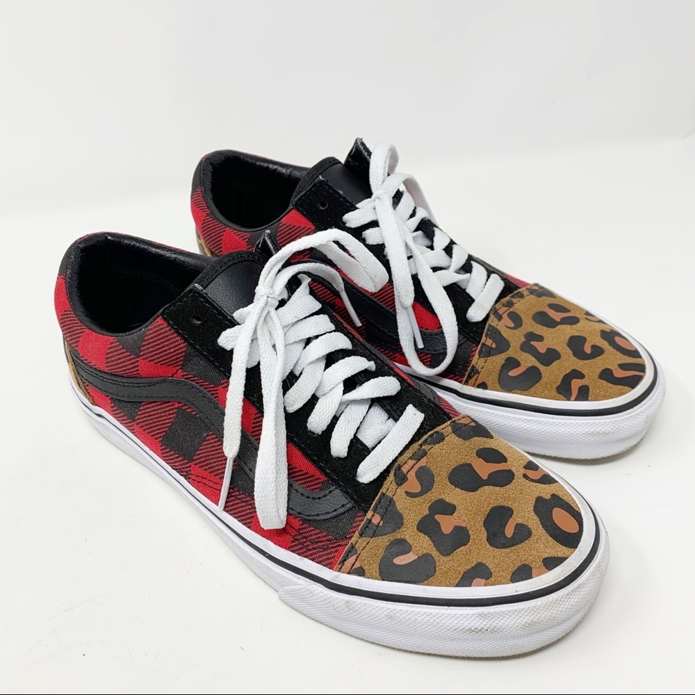 Vans Old Skool Cheetah Leopard Buffalo Plaid Shoes